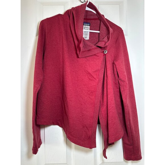 Patagonia Women's Burgundy Red Asymmetrical Button Cardigan Jacket Fall Fashion - Picture 2 of 7